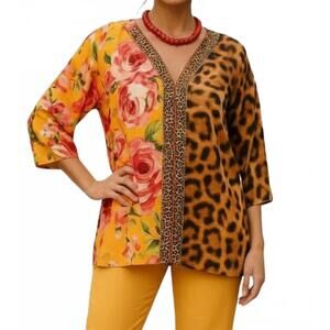 NEW DIVA USA chiffon animal floral blouse in tangerine